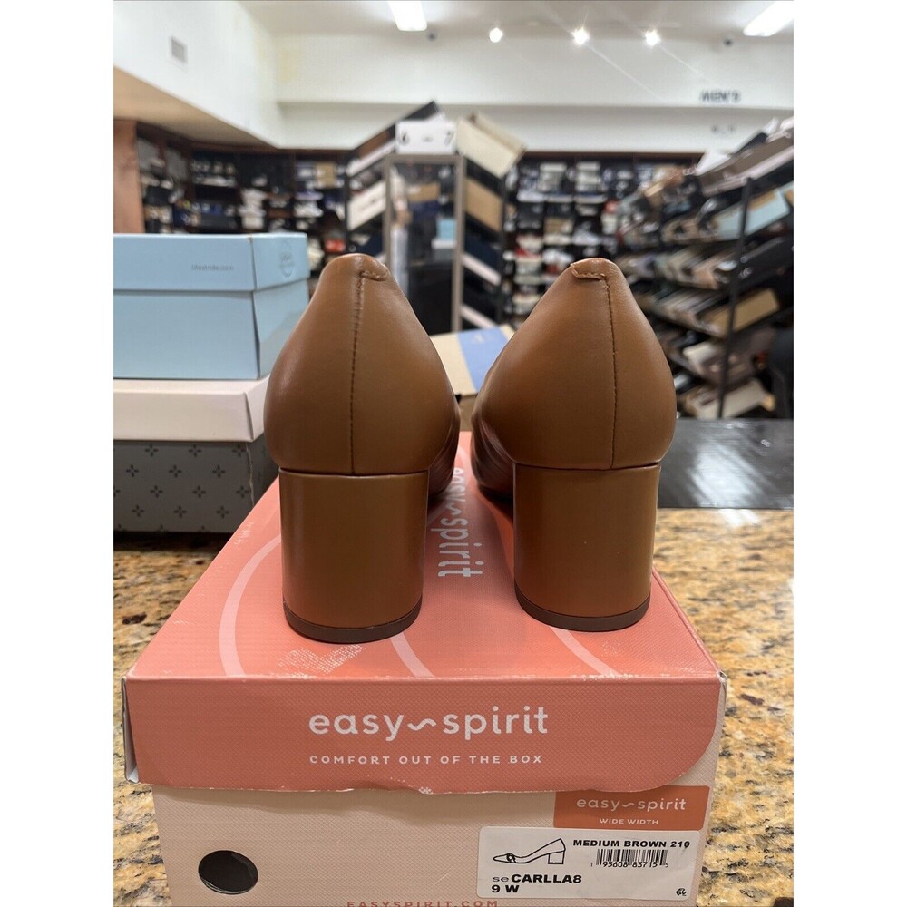Easy Spirit Carlla Pumps Women's Medium Brown Leather Slip-on Block Size 9W - Picture 3 of 6